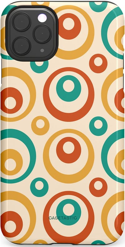 Casetastic hoesje geschikt voor Apple iPhone 11 Pro Max - Dubbellaagse bescherming - Bolletjes boogie - Fashion Case - Crème Terracotta Goud Turquoise