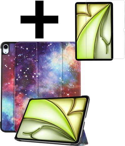 Hoes - Geschikt voor Apple iPad Air (2024/2025/2026) - 11 inch - Met Screenprotector - Trifold Bookcase - Hard Cover - Hardcover Book Case - Tablet Hoesje - Galaxy