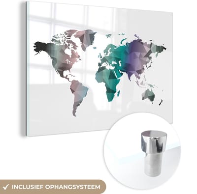 ® Glasschilderij 180x120 cm - Schilderij acrylglas - Wereldkaart - Abstract - Kleuren - Kids - Jongens - Meiden - Foto op glas - Muurdecoratie woonkamer - Wanddecoratie slaapkamer - Schilderijen