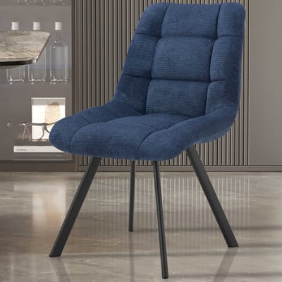 Eetkamerstoel Lizzy Donkergrijs – Stoffen Bekleding – Zwarte Metalen Poten – Per Stuk