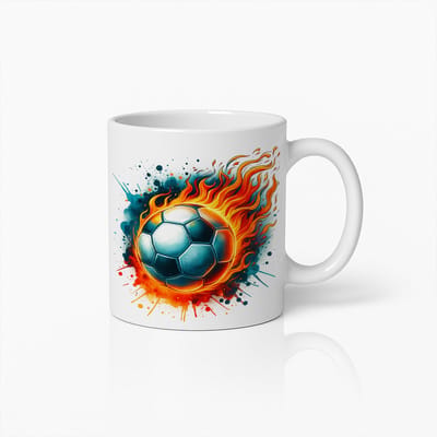 Brandende Voetbal Grafische Mok – Dynamische Sportliefhebber Keramische Koffiebeker