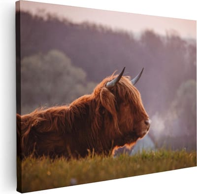 Artaza Canvas Schilderij Hooglander - 40x30 cm - Klein - Muurdecoratie Woonkamer - Wanddecoratie Dierenkop - Kamer Accessoires