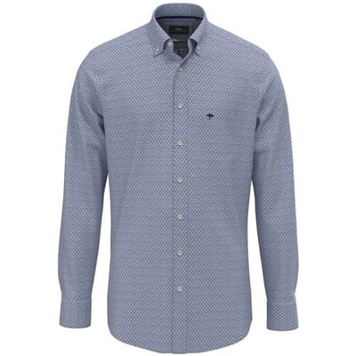 Fynch-Hatton Overhemd Minimal Abstract Leaves Pattern Misty Blue / male
