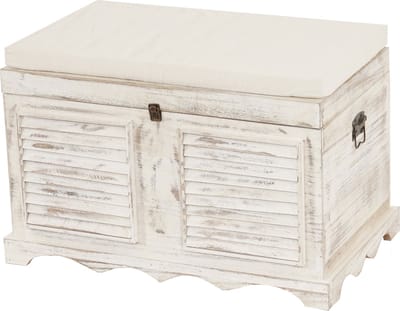 Houten kist T356, bank opbergkist, shabby-look vintage 50x76x45cm ~ wit