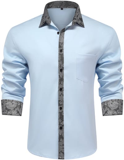 ALLTHEMEN Heren Geborduurd Overhemd Lange Mouwen - Losse Fit Kraag Casual Shirt - S