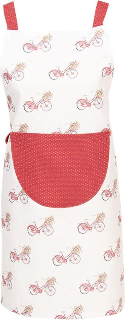Clayre & Eef Keukenschort Kinderen 48x56 cm Rood Wit Katoen Fiets Kookschort