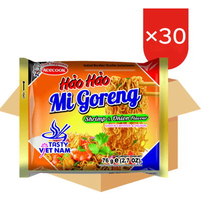 HaoHao Acecook HAO HAO Instant Noedels Mi Goreng Garnaal & Ui Smaak 76*30 (Doos)