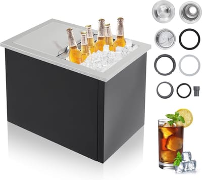 Inbouw IJsbak RVS met Schuifdeksel - Koeler voor Buitenkeuken & Bar - Zwart/Zilver - 45,7 x 30,5 x 35,6 cm