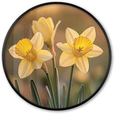 Poster in lijst Rond - Fotolijst 60x60 cm - Posters - Bloemen - Geel - Wazig - Ronde posterlijst zwart - Decoratie - Wanddecoratie woonkamer - Muurdecoratie slaapkamer