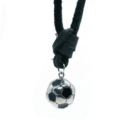 IbizaMen KIDS - Jongens - ketting - voetbal - RVS - leren- veter - 70cm