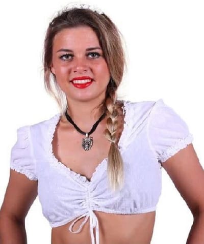 Dirndl blouse  ''Liese'' Wit met stipjespatroon in de stof verwerkt.100 % katoen (mt 52)
