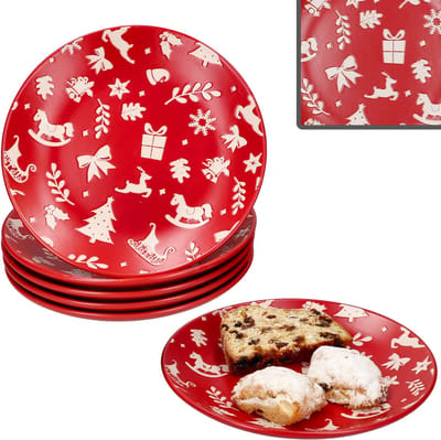 Set van 6 Advent taartborden van rood aardewerk voor 6 personen - 23010331
