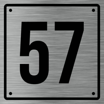 Huisnummerbord 57 - Incl. Schroeven en Pluggen – Acrylaat - 10 x 10 cm - RVS met Zwart
