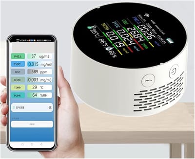 Luchtkwaliteit Tester - Meetinstrument Binnen - Gezond Leven - 7-in-1 Meting - Compact Formaat - Zwart