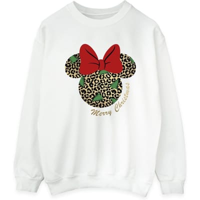 Disney Dames/Dames Minnie Mouse Luipaard Kerst Sweatshirt (Wit)