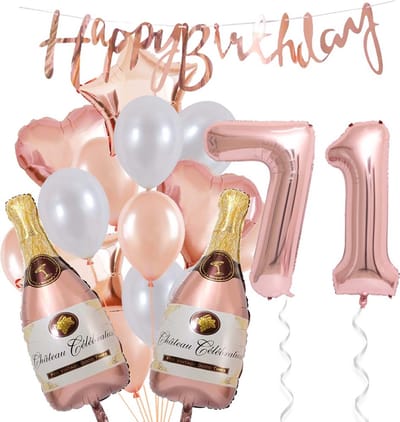 71 Jaar Verjaardag Cijferballon 71 - Feestpakket Snoes Ballonnen Pop The Bottles - Rose White Versiering