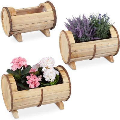 Famanu – Plantenbak hout set van 3 met binnenfolie voor binnen en buiten naturel