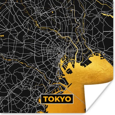 Poster Tokyo - Stadskaart - Goud - Plattegrond - Kaart - 100x100 cm XXL