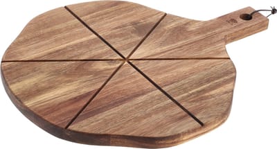 HOLM Pizzasnijplank met Handvat – Houten Serveerplank met Rillen voor Gelijke Pizzapunten – Ideaal voor Pizza & Tapas – Acaciahout – FSC Gecertificeerd – 44 x 36 x 1,9 cm – Hout