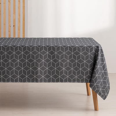 SnelShoppen - Tablecloth 140 x 200 cm - Vuilafstotend, Geometrisch Design, Anthraciet, 70% Katoen, 30% Gerecycled Polyester - Perfect voor Feesten, Tu