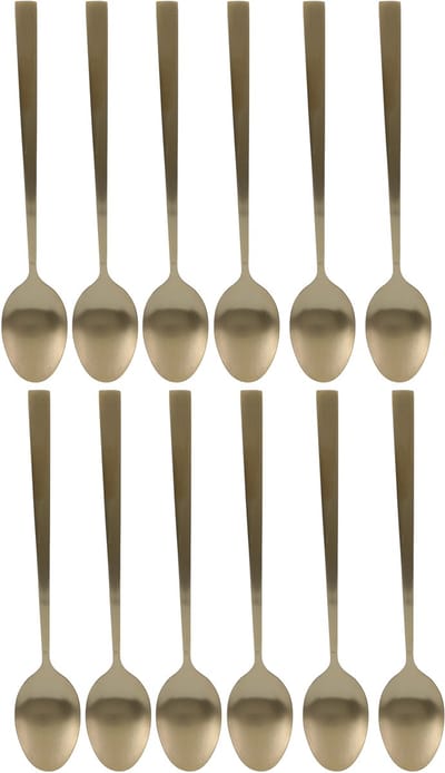 Excellent Houseware Dessertlepels - Lange Koffielepels - 12x - goud - RVS - 18 cm - latte macchiato / sorbet lepels