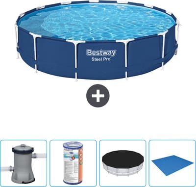 Bestway Rond Steel Pro Zwembad - 396 x 84 cm - Blauw - Inclusief Pomp Filter - Afdekzeil - Grondzeil