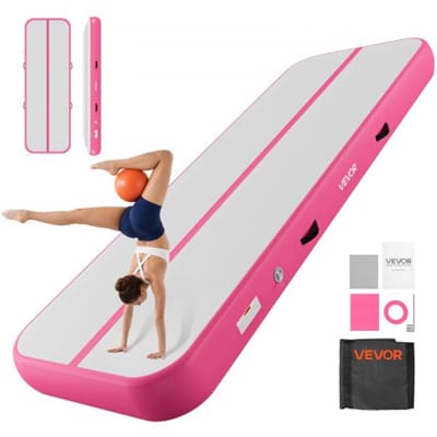 VEVOR Opblaasbare Gymnastiekmat 300x100x20 cm Airtrack Gymnastiekmat voor Training, Wedstrijden en Yoga, met Antislipoppervlak, 600W Elektrische Luchtpomp, Reparatiepatch, Mondstukken en Tas, Roze