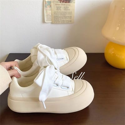 Lelijk Schattig Schoenen met Grote Hoofden Dames Lente en Herfst Nieuwe Ins Veelzijdige Platform Witte Schoenen met Rokken Casual Broodschoenen 40 gray