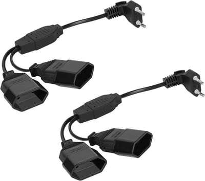 Verlengkabel Set - Stroomkabel Eurolang - Apparaten Aansluiten - 2-in-1 Stekker - 30 cm - Zwart