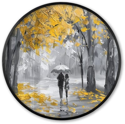 Poster in lijst Rond - Fotolijst 60x60 cm - Posters - Natuur - Geel - Park - Zwart - Wit - Ronde posterlijst zwart - Decoratie - Wanddecoratie woonkamer - Muurdecoratie slaapkamer