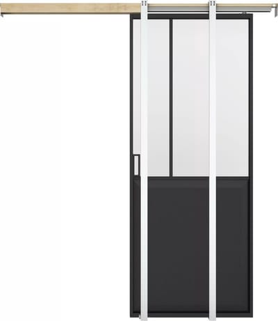 Vente-unique Schuifdeur werkplaatsstijl met schuifsysteem - Zwart en mat gehard glas - H205 x B93 cm - ARTISTO II