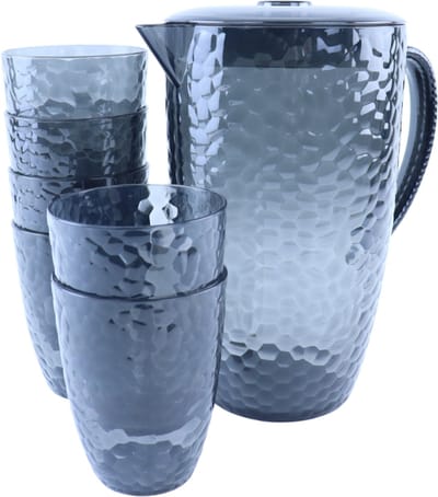 OTIX Kunststof Drinkglazen - Limonadekan - 7-delig - Herbruikbaar - Waterglas - Waterkan - Limonadeglazen - Grijs - ZEPHYR