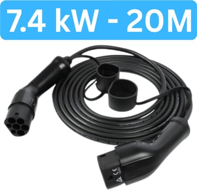 Laadkabel Type 2 32A 1 Fase | 7,4 kW | 20 Meter | IP65 | 2 Jaar garantie | Mennekes aansluiting | Laadkabel auto | Zwarte 20 meter kabel TPU | CE, ISO & RoHs gecertificeerd