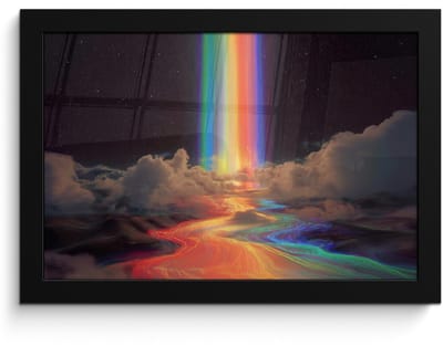 Poster in lijst - Fotolijst 30x20 cm - Posters - Regenboog - Verticaal - Sterrenhemel - Wolken - Posterlijst zwart - Decoratie - Wanddecoratie woonkamer - Muurdecoratie slaapkamer