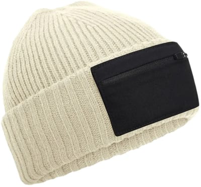 Zip Patch Beanie – Sand/Black One Size