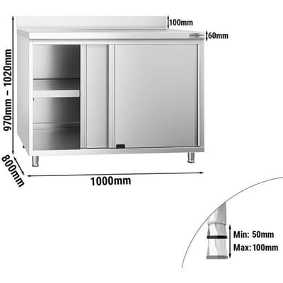 GGM Gastro Edelstahl Arbeitsschrank PREMIUM - 1000x800mm - mit Schiebetür & Aufkantung Zilver