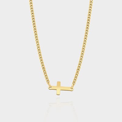 Cuban Cross Ketting 3 mm - Gouden Schakelketting met Kruisje - 50 cm lang - Ketting Heren - Olympus Jewelry