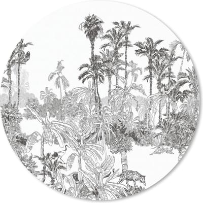 Muismat rond 20x20 cm - Mousepad Jungle - Zwart - Wit - Ronde muismatten