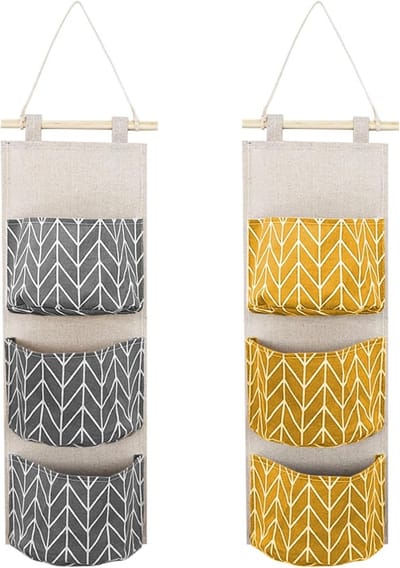 Hanging Storage Bag met 3 Lagen, Wandopbergzak voor Badkamer en Kantoor, Stapelbare Deur Organizer (Grijs + Geel)