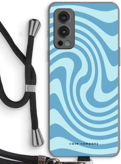 Case Company® - Hoesje met koord geschikt voor OnePlus Nord 2 5G hoesje met Koord - Swirl Blauw - Telefoonhoesje met Zwart Koord - Bescherming aan alle Kanten en Over de Schermrand