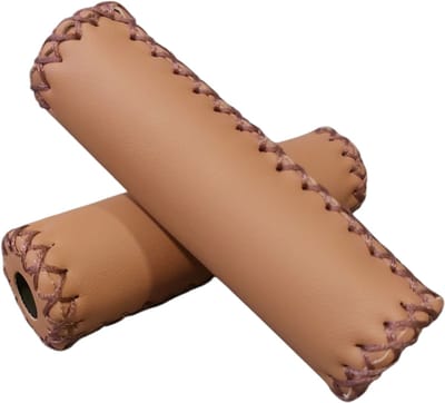 Rieba® Handvatten Fiets - 125 mm Lang - Handvat voor Fietsstuur - Handgrepen Kunstleer - Inclusief Stuurdoppen - Binnendiameter 22 mm - Schuimrubber - 2 stuks - Bruin Licht