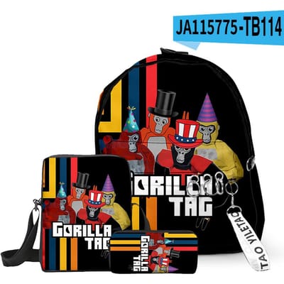 Klassiek Populair Grappig Gorilla tag 3D Print 3 stuks/Set leerling Schooltassen Laptop Dagrugzak Rugzak Schuinhangende schoudertas Etui