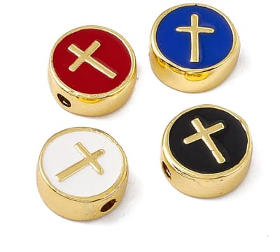 Dailygoods- Kruiskralen 10 Stuks - Platte Ronde Kralen - Messing/Emaille - Religieuze Spacer Kralen - Voor Sieraden Maken - 11 mm Diameter