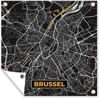 Tuin poster Brussel - Kaart - Plattegrond - Stadskaart - Goud - 200x200 cm - Tuindoek