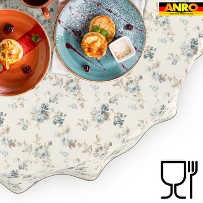 ANRO Tafelkleed Rozen Blauw Rond Ø120cm Met sierband Afwasbaar Waterafstotend Binnen & Buiten