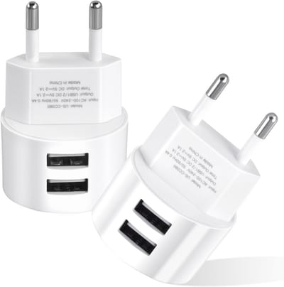 Wandlader met 2 USB-poorten, 2,1 A, 5 V, 10 W, voor meerdere apparaten, compatibel met smartphones en tablets