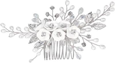 Dailygoods- Bruidshaaraccessoires Elegante Haarkam - Haarsieraad met Bloemen - Handgemaakte Haarspeld - Parels/Kristallen - Tijdloze Uiterlijk