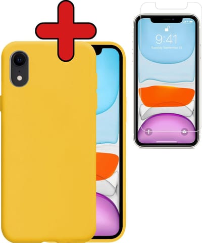 Hoesje - Met Screenprotector - Geschikt voor Apple iPhone XR - Sterk & Shockproof - Telefoon Hoes - Back Cover - Siliconen Case - Telefoonhoes - Geel