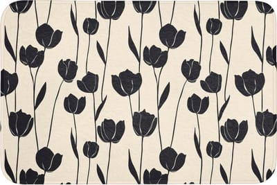 Badmat 90x60 cm - Antislip - Tulpen - Patroon - Zwart - Badmatten voor badkamer - Badkamermat - Douchemat - Badkamer mat