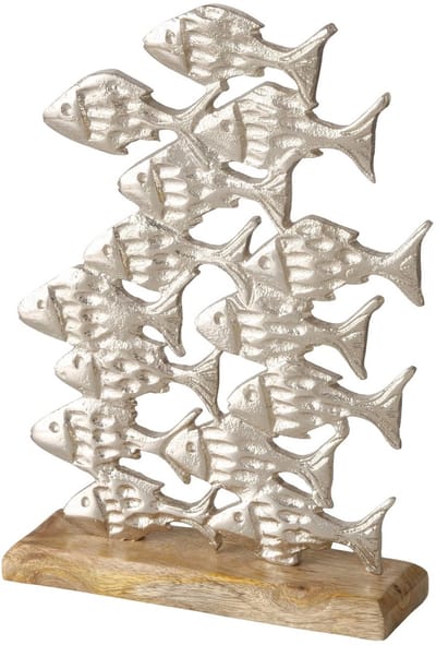 Vissen - Zilver - Bruin - 26.5x18x5cm. - Decoratie - Maritiem - Aluminium - Mango (Mangifera indica L.), Aluminium